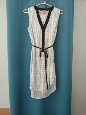 H&M White Sleeveless Polka Dot High-Low Dress with Black Trim